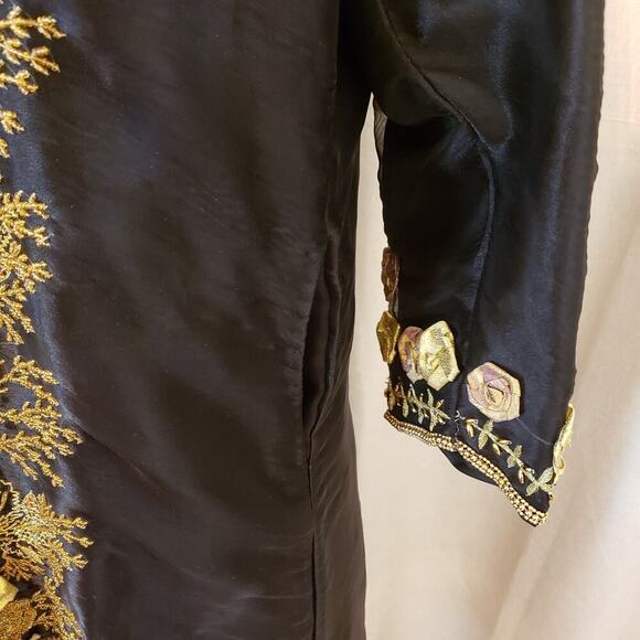 Indian Inspired Black Rayon 2-PC Set Foral Embroidered Jacket & Skirt SZ 20 - Picture 10 of 16